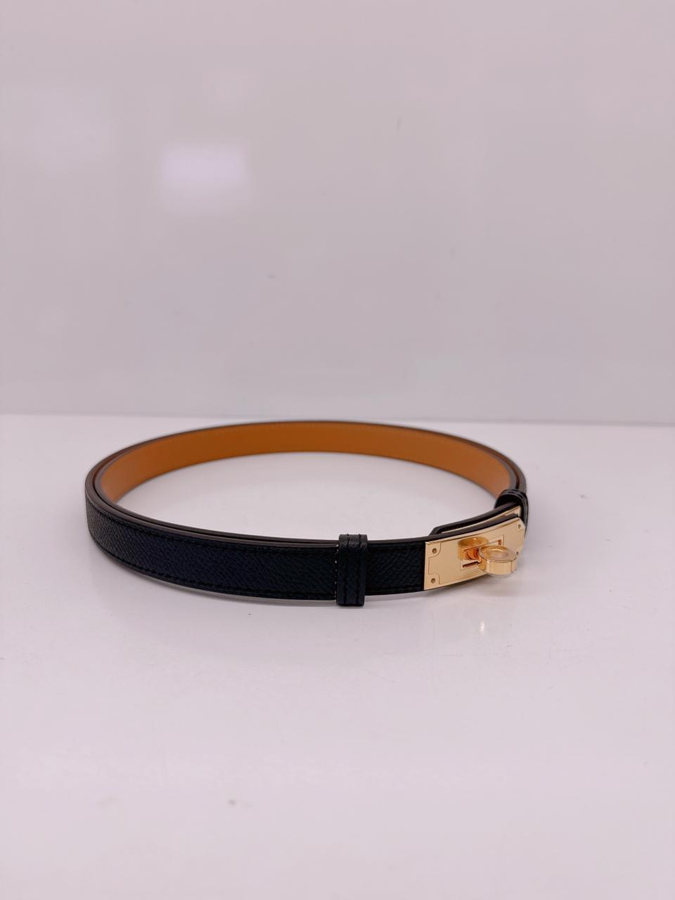 BLACK EPSOM AND CALFSKIN LEATHER KELLY 18 BELT