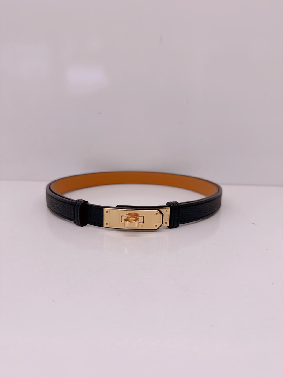 BLACK EPSOM AND CALFSKIN LEATHER KELLY 18 BELT