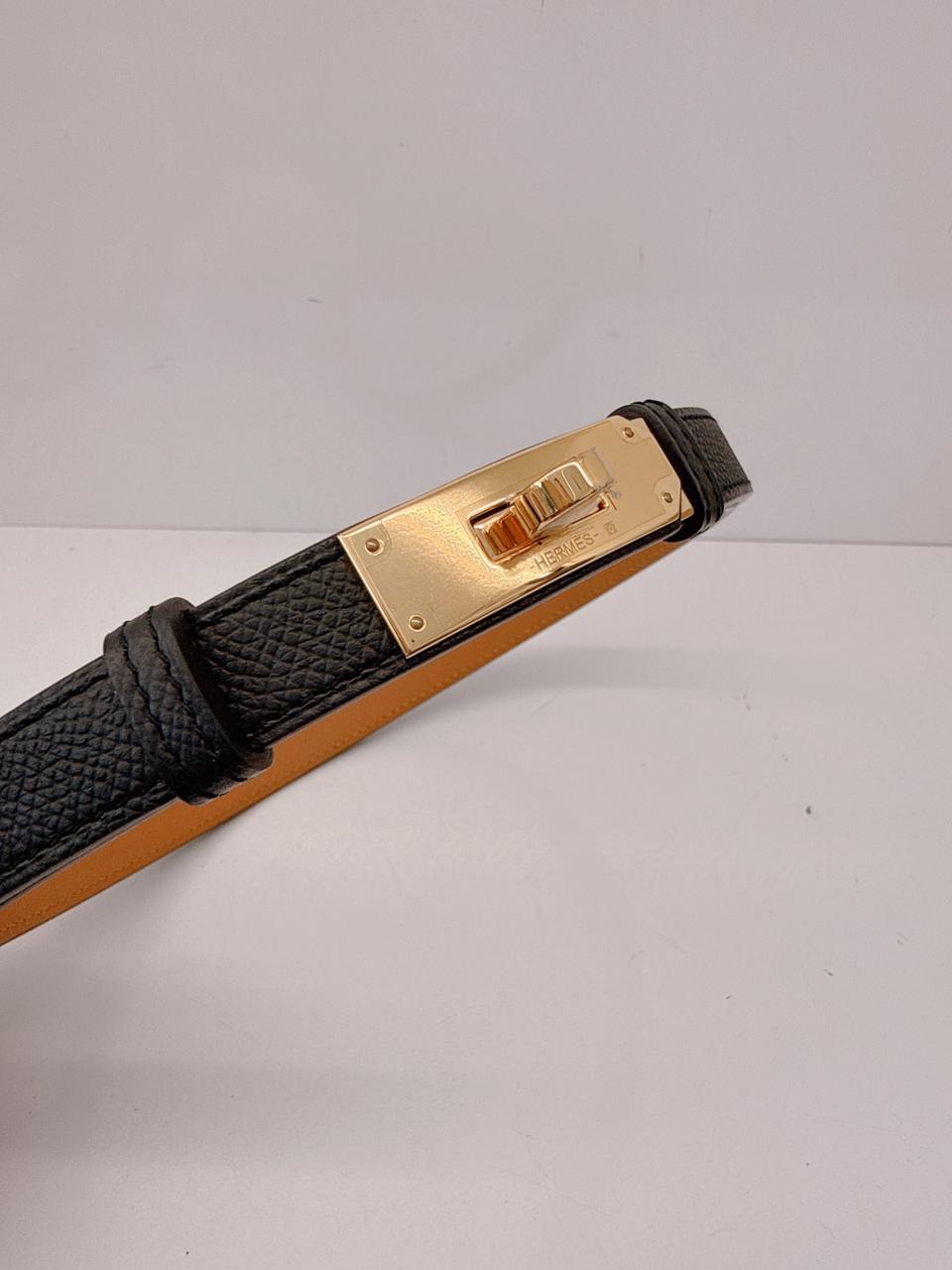 BLACK EPSOM AND CALFSKIN LEATHER KELLY 18 BELT
