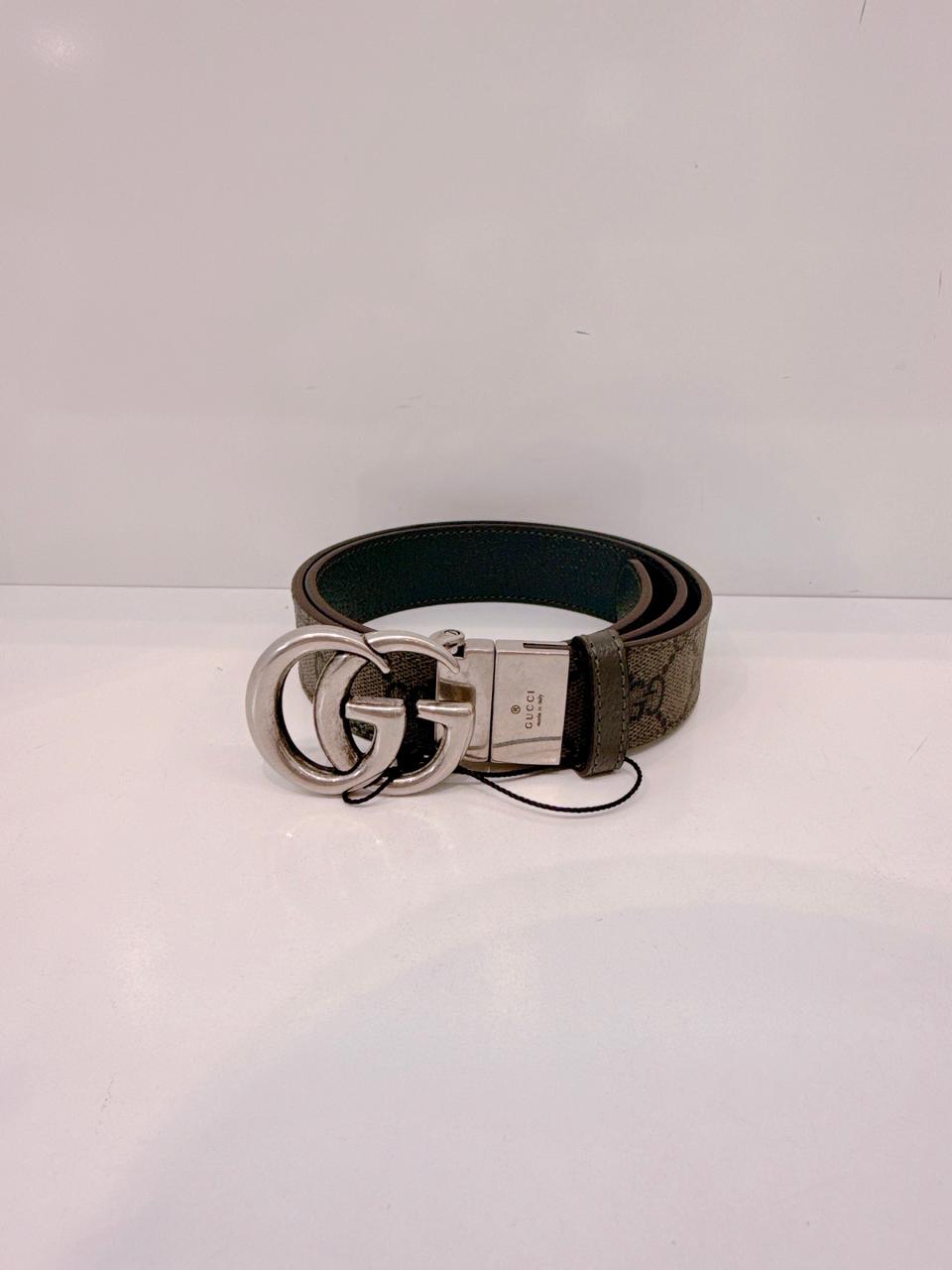 GRAY GG SUPREME CANVAS MARMONT REVERSIBLE BELT 75CM