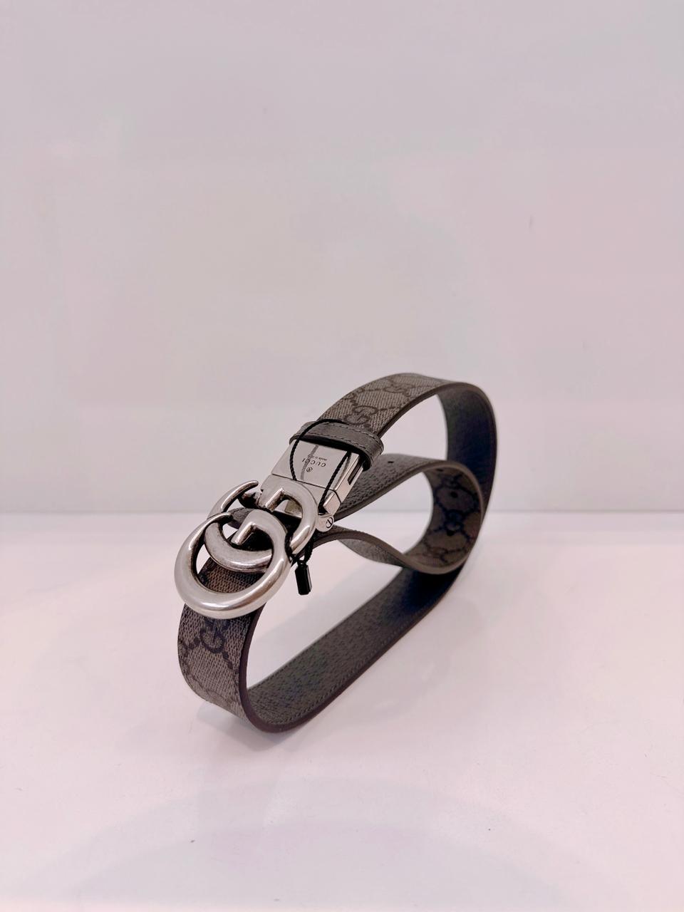 GRAY GG SUPREME CANVAS MARMONT REVERSIBLE BELT 75CM
