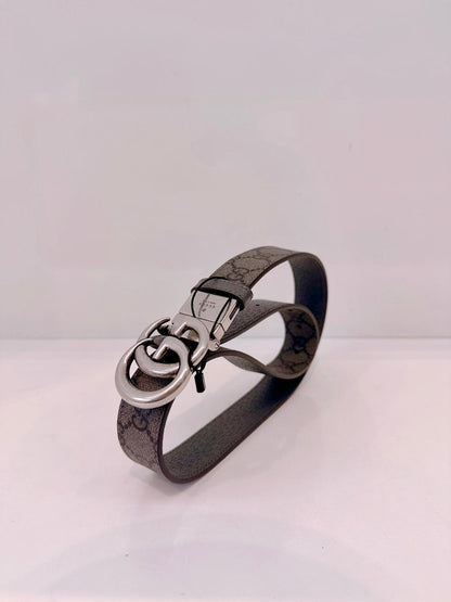 GRAY GG SUPREME CANVAS MARMONT REVERSIBLE BELT 75CM