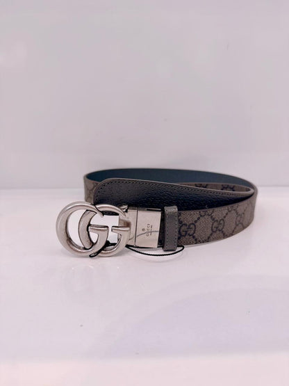 GRAY GG SUPREME CANVAS MARMONT REVERSIBLE BELT 75CM
