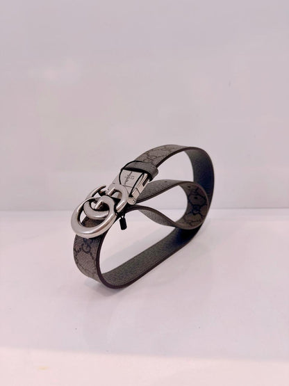 GRAY GG SUPREME CANVAS MARMONT REVERSIBLE BELT 75CM