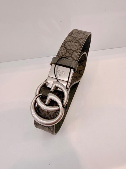 GRAY GG SUPREME CANVAS MARMONT REVERSIBLE BELT 75CM