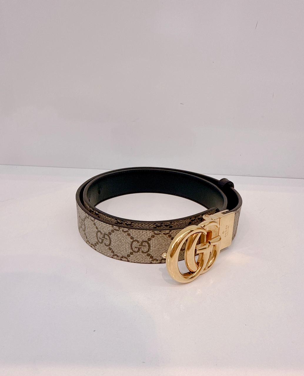 BEIGE GG SUPREME CANVAS  AND LEATHER MARMONT BELT 80/32