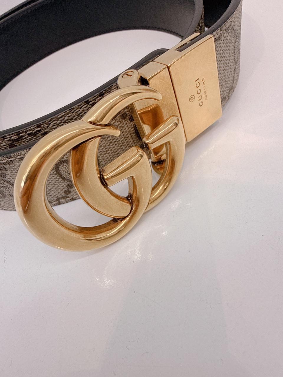 BEIGE GG SUPREME CANVAS  AND LEATHER MARMONT BELT 80/32