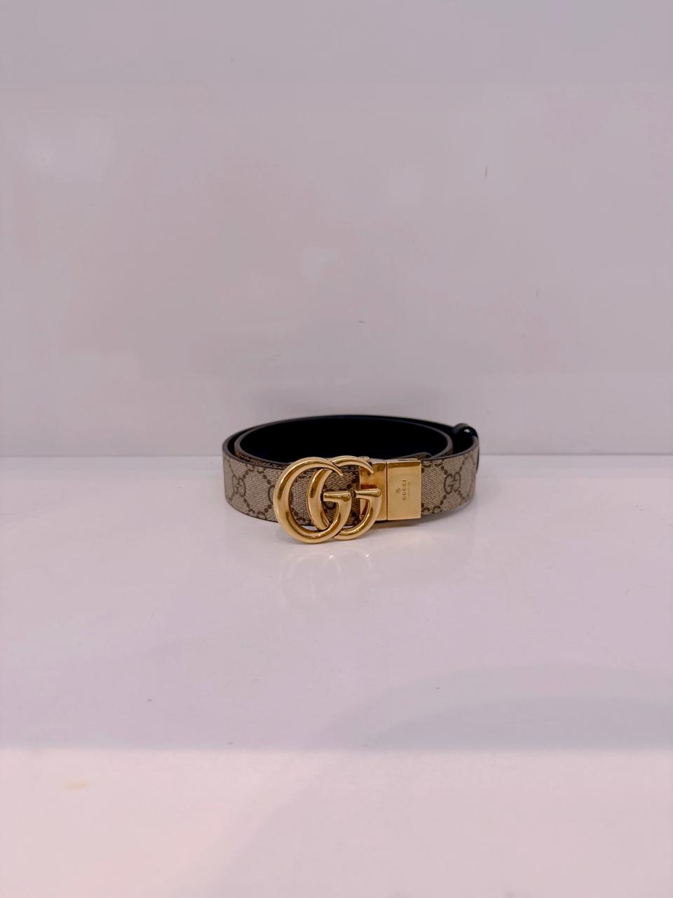 BEIGE GG SUPREME CANVAS  AND LEATHER MARMONT BELT 80/32