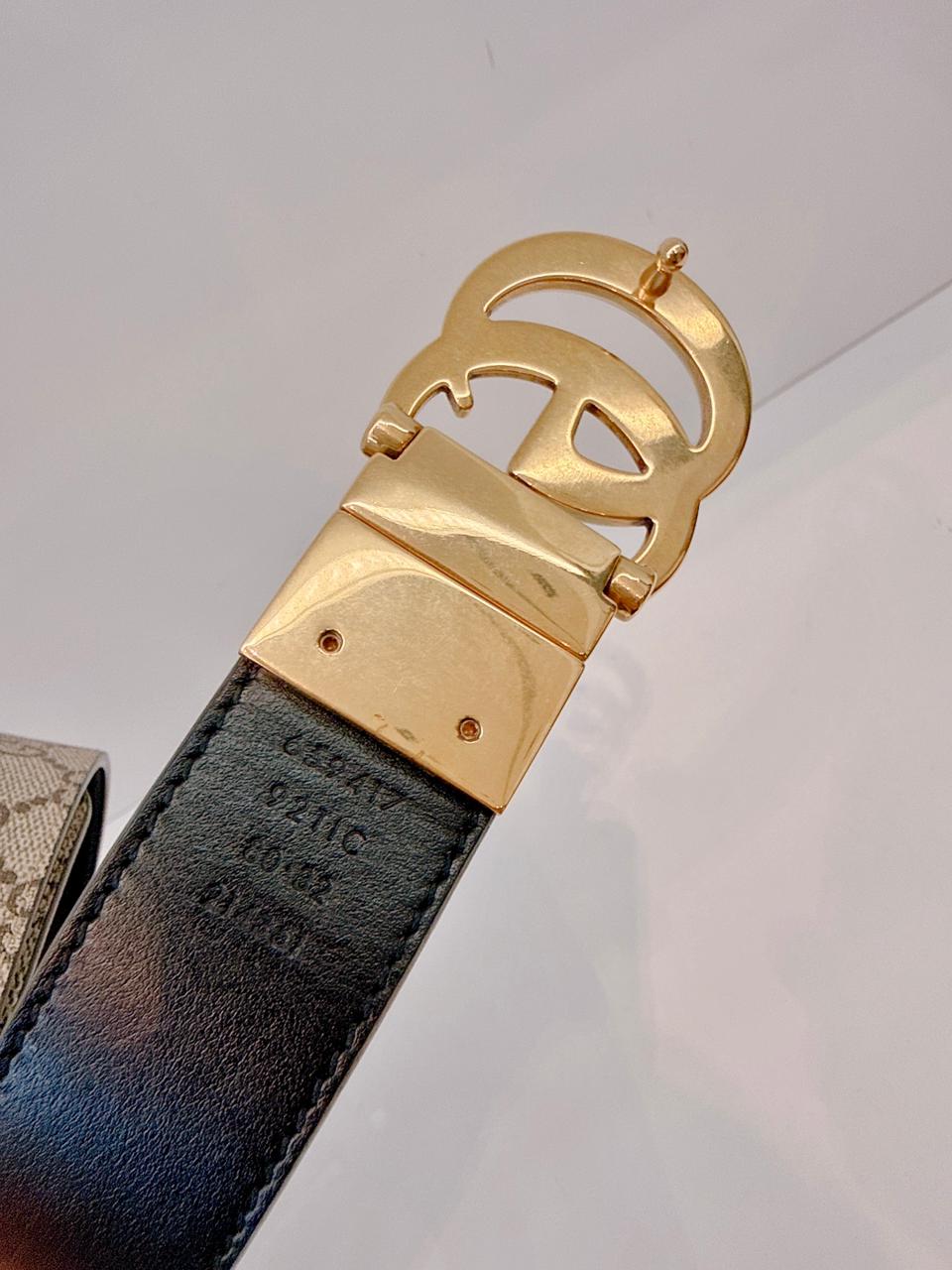 BEIGE GG SUPREME CANVAS  AND LEATHER MARMONT BELT 80/32