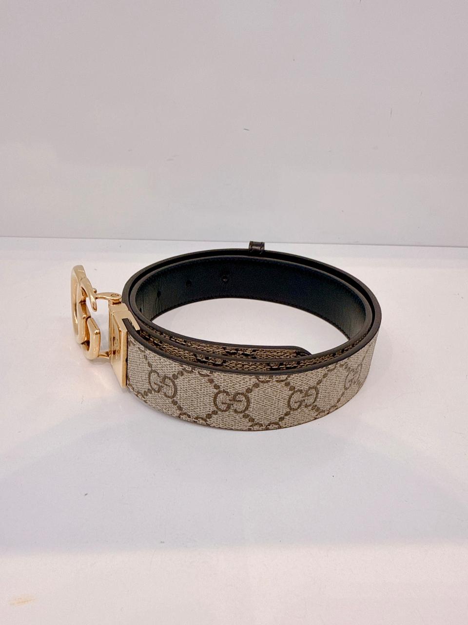 BEIGE GG SUPREME CANVAS  AND LEATHER MARMONT BELT 80/32