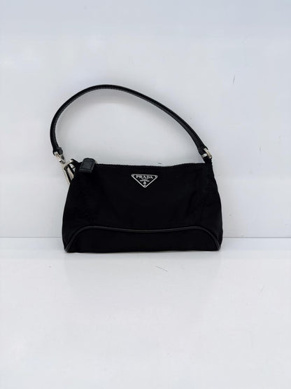 BLACK NYLON TESSUTO TOP HANDLE BAG