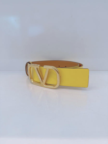 YELLOW BEIGE LEATHER VLOGO REVERSIBLE BELT 80/32 (S)