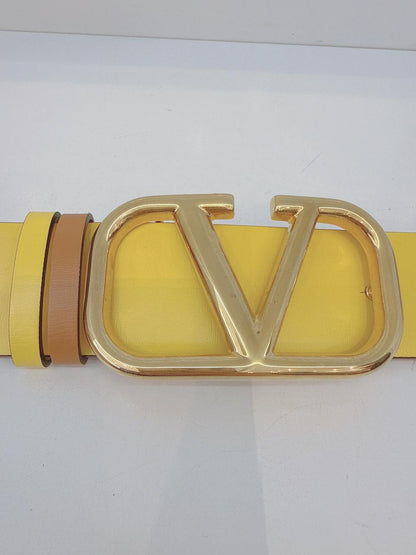 YELLOW BEIGE LEATHER VLOGO REVERSIBLE BELT 80/32 (S)
