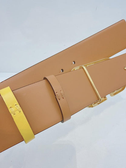 YELLOW BEIGE LEATHER VLOGO REVERSIBLE BELT 80/32 (S)