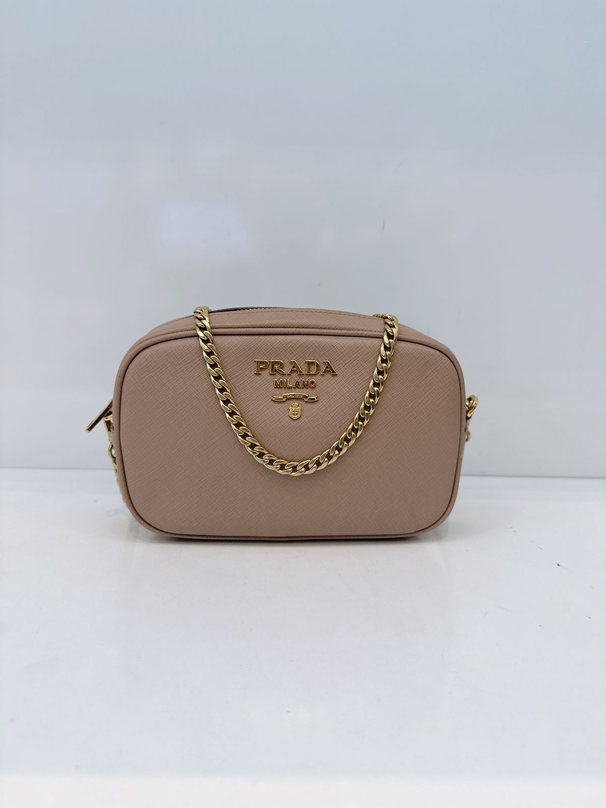 BEIGE SAFFIANO LUX LEATHER CAMERA CHAIN SHOULDER AND BELT BAG