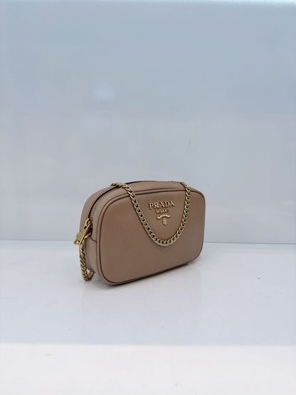BEIGE SAFFIANO LUX LEATHER CAMERA CHAIN SHOULDER AND BELT BAG