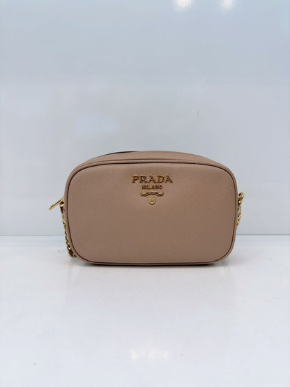 BEIGE SAFFIANO LUX LEATHER CAMERA CHAIN SHOULDER AND BELT BAG