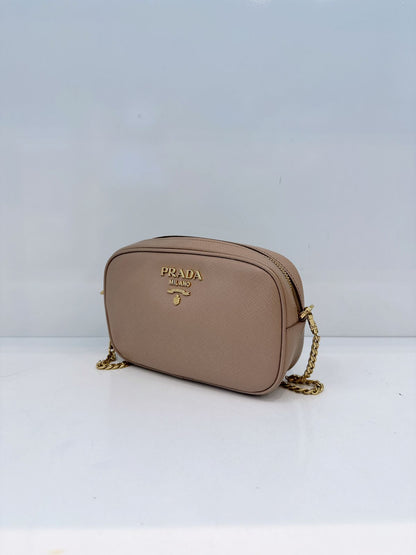 BEIGE SAFFIANO LUX LEATHER CAMERA CHAIN SHOULDER AND BELT BAG