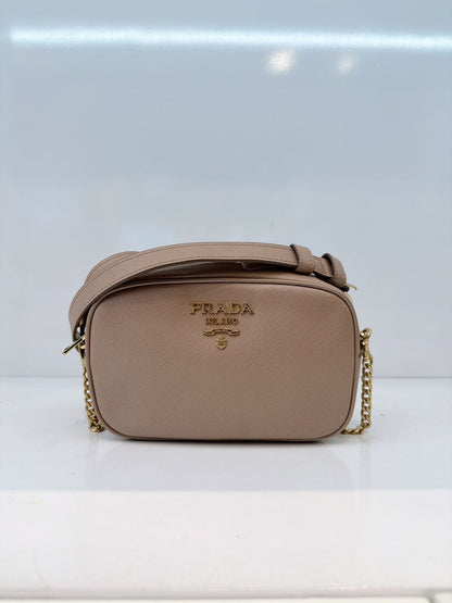 BEIGE SAFFIANO LUX LEATHER CAMERA CHAIN SHOULDER AND BELT BAG
