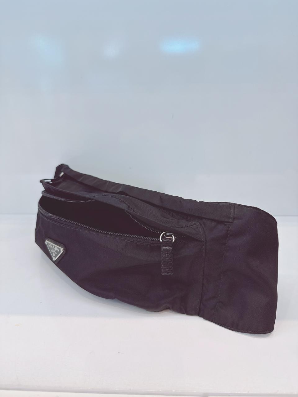 BLACK NYLON DOUBLE ZIP BELT BAG