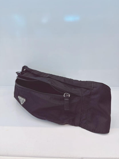 BLACK NYLON DOUBLE ZIP BELT BAG