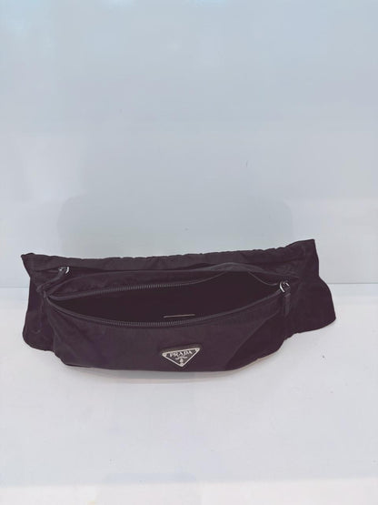 BLACK NYLON DOUBLE ZIP BELT BAG