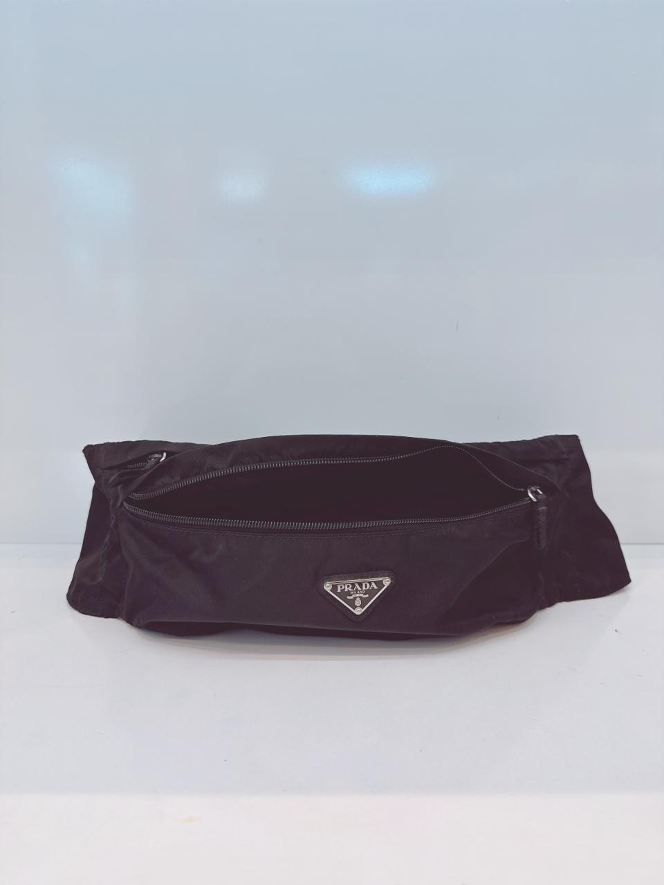BLACK NYLON DOUBLE ZIP BELT BAG