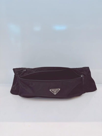 BLACK NYLON DOUBLE ZIP BELT BAG