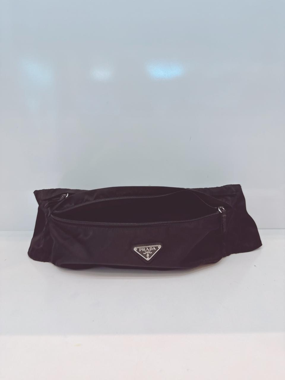 BLACK NYLON DOUBLE ZIP BELT BAG