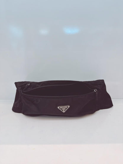 BLACK NYLON DOUBLE ZIP BELT BAG