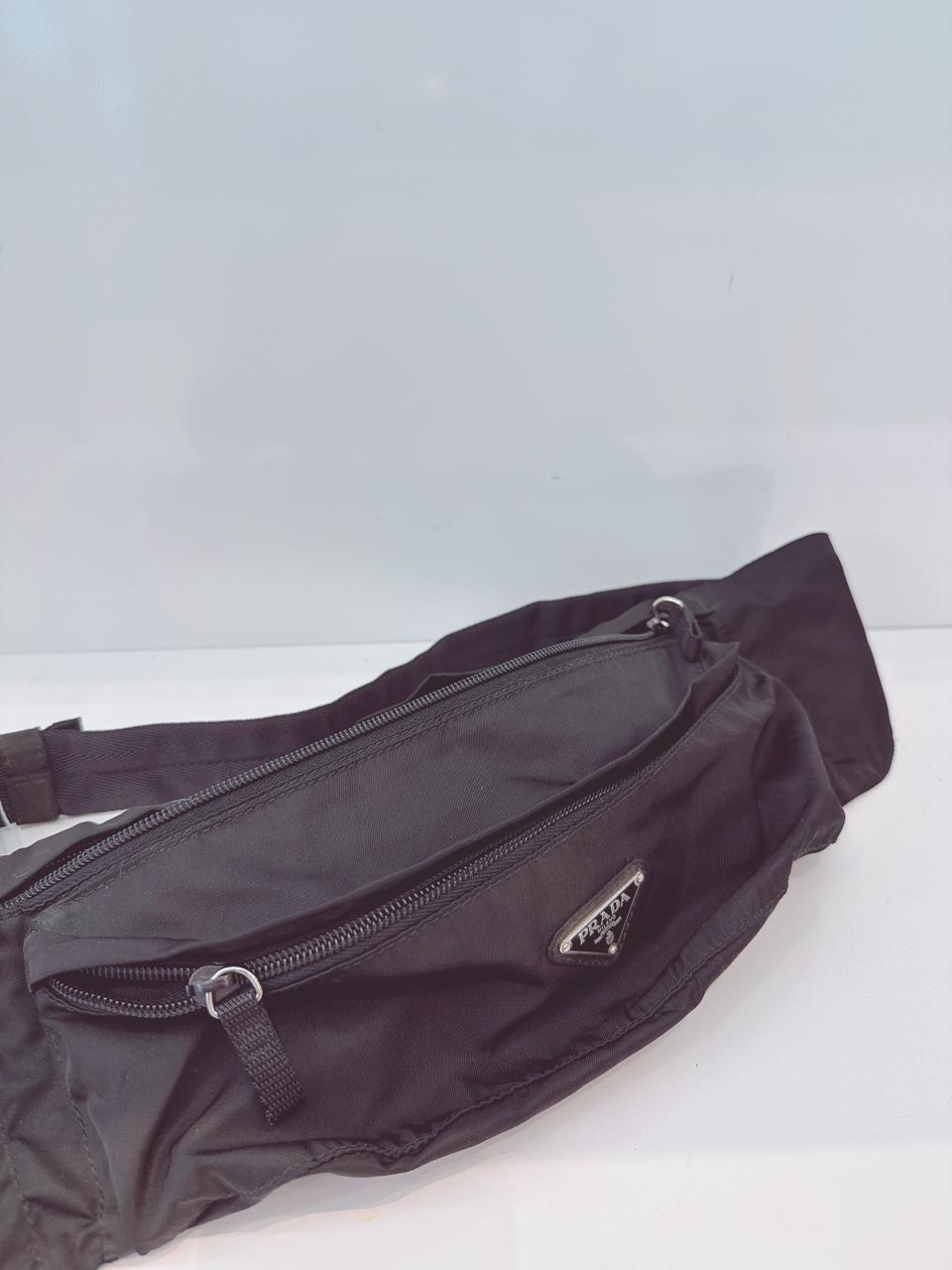 BLACK NYLON DOUBLE ZIP BELT BAG