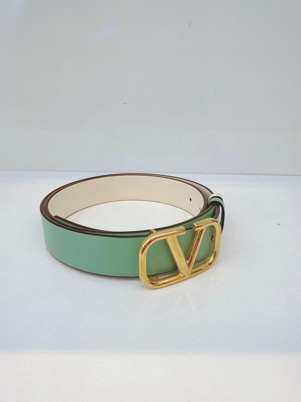 MINT GREEN WHITE LEATHER VLOGO REVERSIBLE BELT 85/34 (S)
