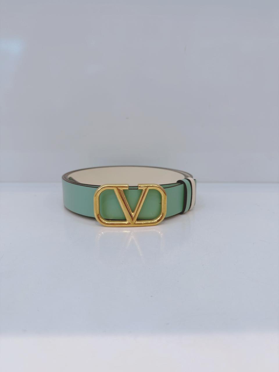 MINT GREEN WHITE LEATHER VLOGO REVERSIBLE BELT 85/34 (S)