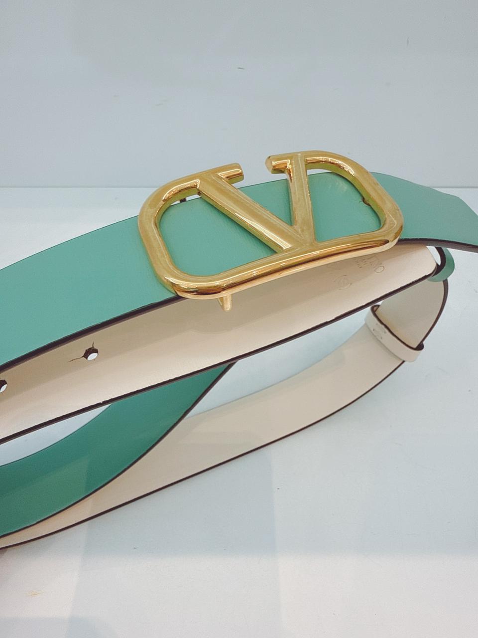 MINT GREEN WHITE LEATHER VLOGO REVERSIBLE BELT 85/34 (S)