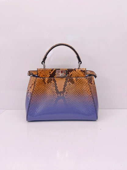 BROWN PURPLE SNAKESKIN SHINY NAPPA SFUMATO ICONIC MINI PEEKABOO BAG