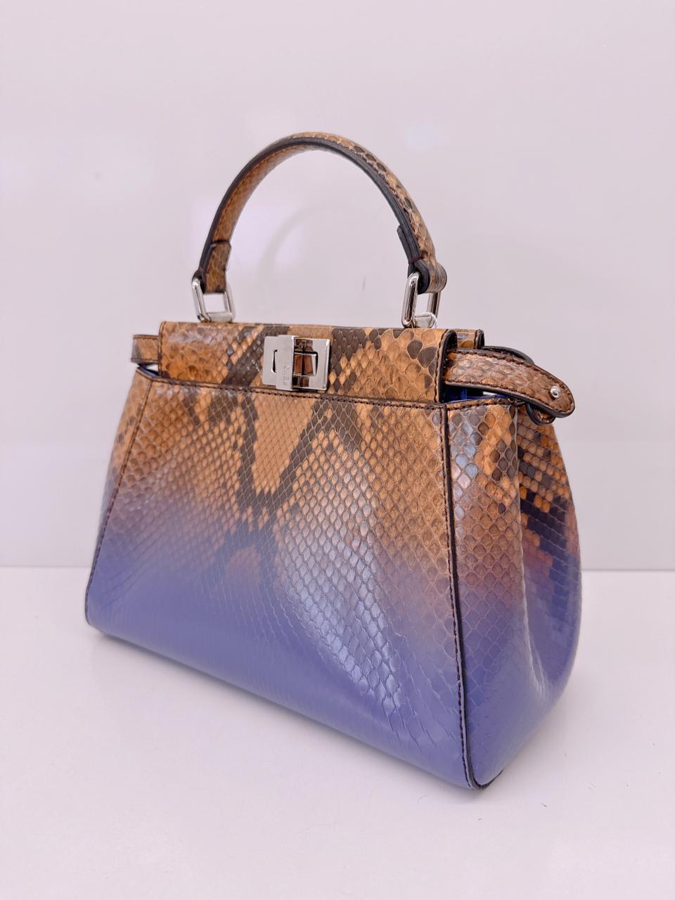 BROWN PURPLE SNAKESKIN SHINY NAPPA SFUMATO ICONIC MINI PEEKABOO BAG