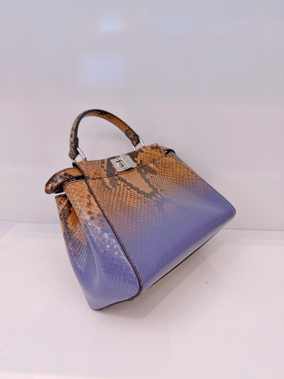 BROWN PURPLE SNAKESKIN SHINY NAPPA SFUMATO ICONIC MINI PEEKABOO BAG