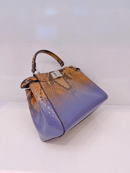 BROWN PURPLE SNAKESKIN SHINY NAPPA SFUMATO ICONIC MINI PEEKABOO BAG