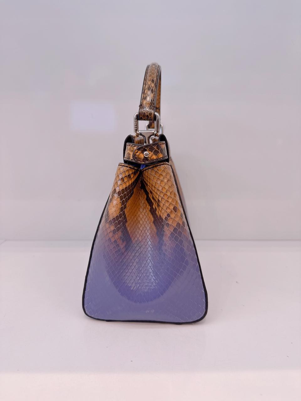 BROWN PURPLE SNAKESKIN SHINY NAPPA SFUMATO ICONIC MINI PEEKABOO BAG
