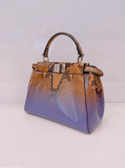 BROWN PURPLE SNAKESKIN SHINY NAPPA SFUMATO ICONIC MINI PEEKABOO BAG