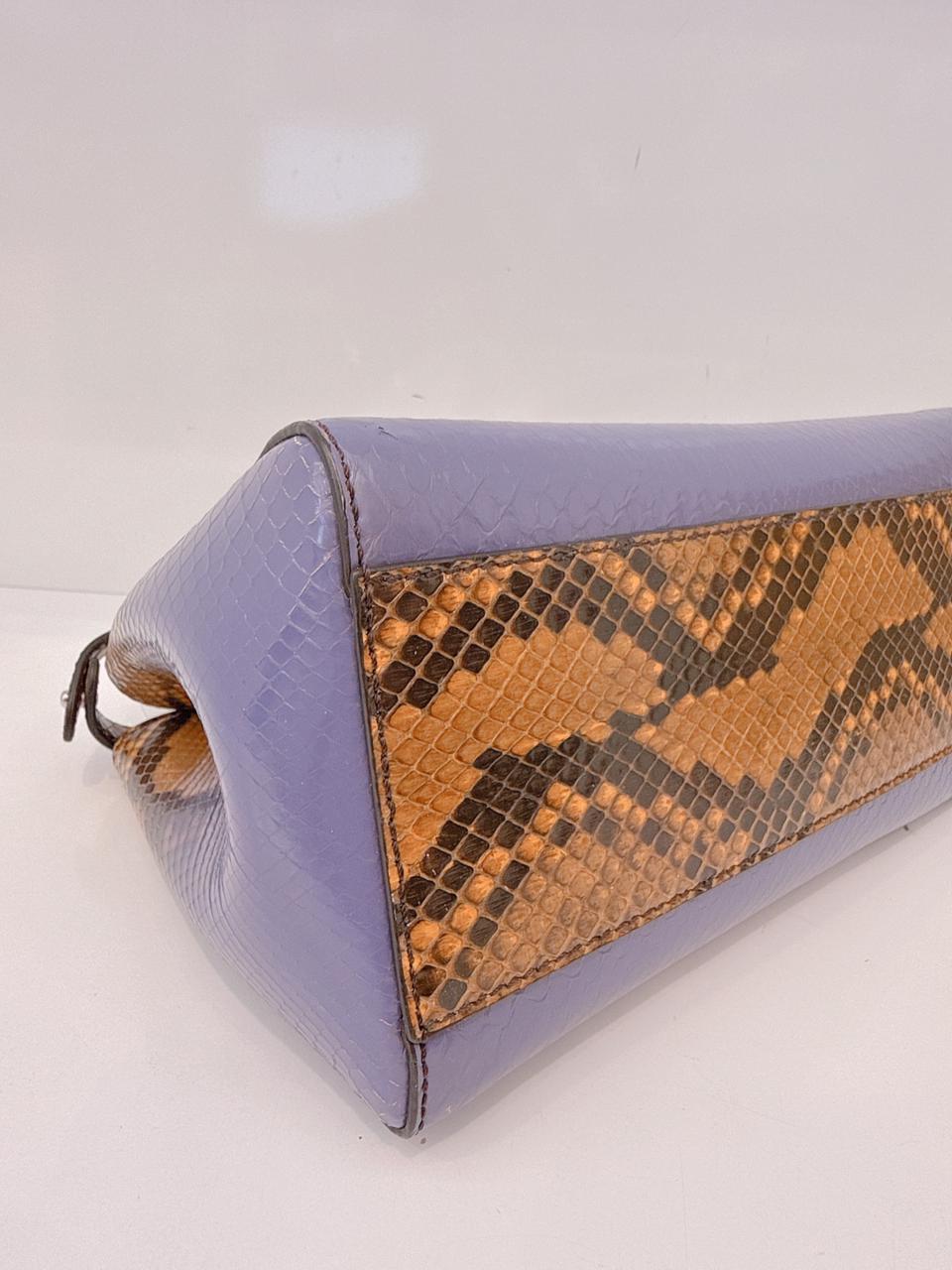 BROWN PURPLE SNAKESKIN SHINY NAPPA SFUMATO ICONIC MINI PEEKABOO BAG