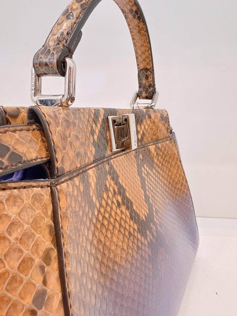 BROWN PURPLE SNAKESKIN SHINY NAPPA SFUMATO ICONIC MINI PEEKABOO BAG
