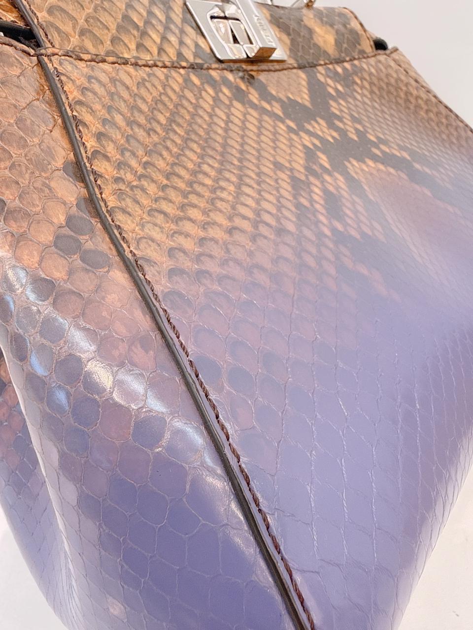 BROWN PURPLE SNAKESKIN SHINY NAPPA SFUMATO ICONIC MINI PEEKABOO BAG