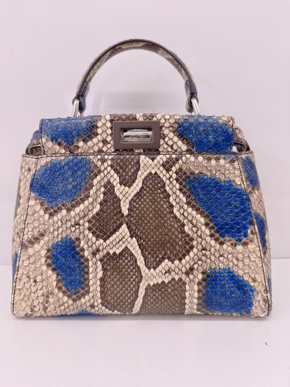 FENDI BLUE BEIGE PYTHON MINI PEEKABOO BAG