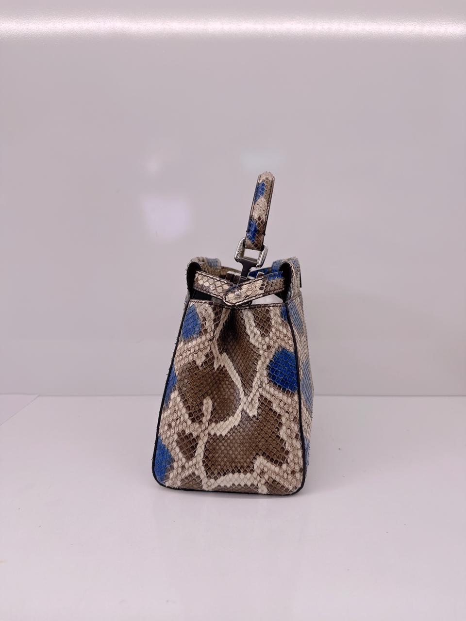 FENDI BLUE BEIGE PYTHON MINI PEEKABOO BAG