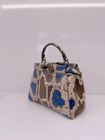 FENDI BLUE BEIGE PYTHON MINI PEEKABOO BAG