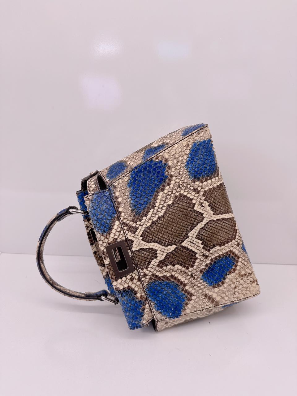 FENDI BLUE BEIGE PYTHON MINI PEEKABOO BAG