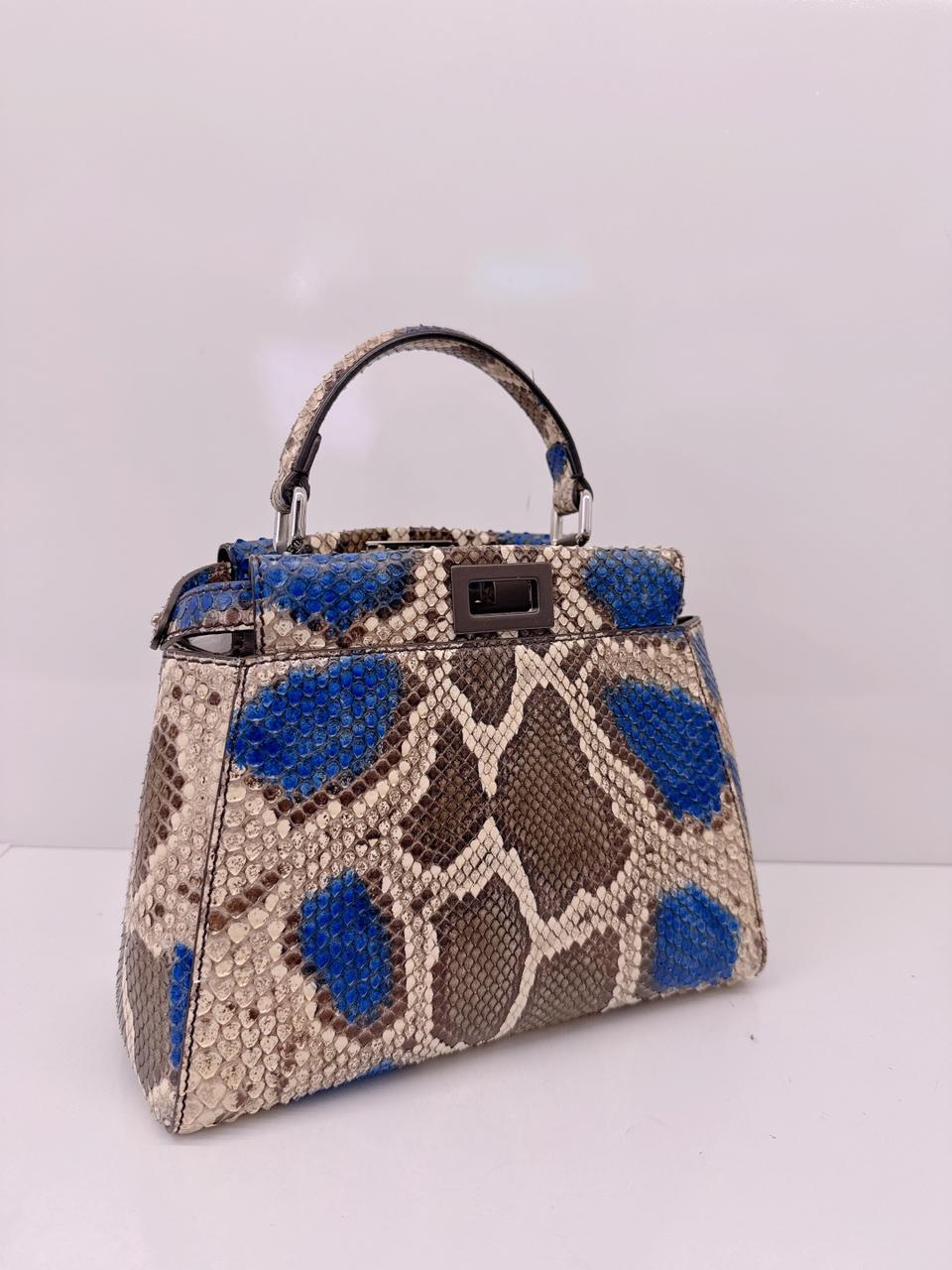 FENDI BLUE BEIGE PYTHON MINI PEEKABOO BAG
