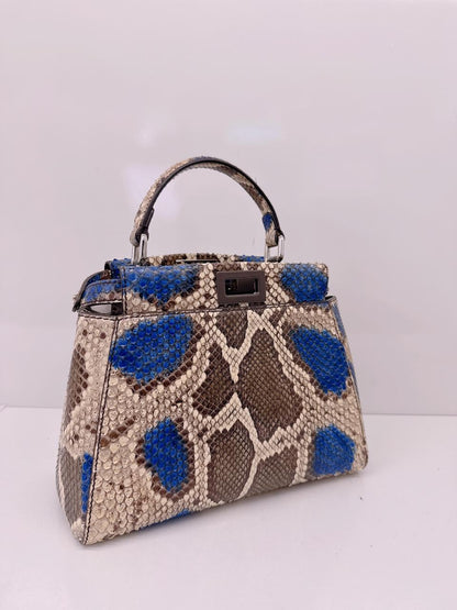 FENDI BLUE BEIGE PYTHON MINI PEEKABOO BAG