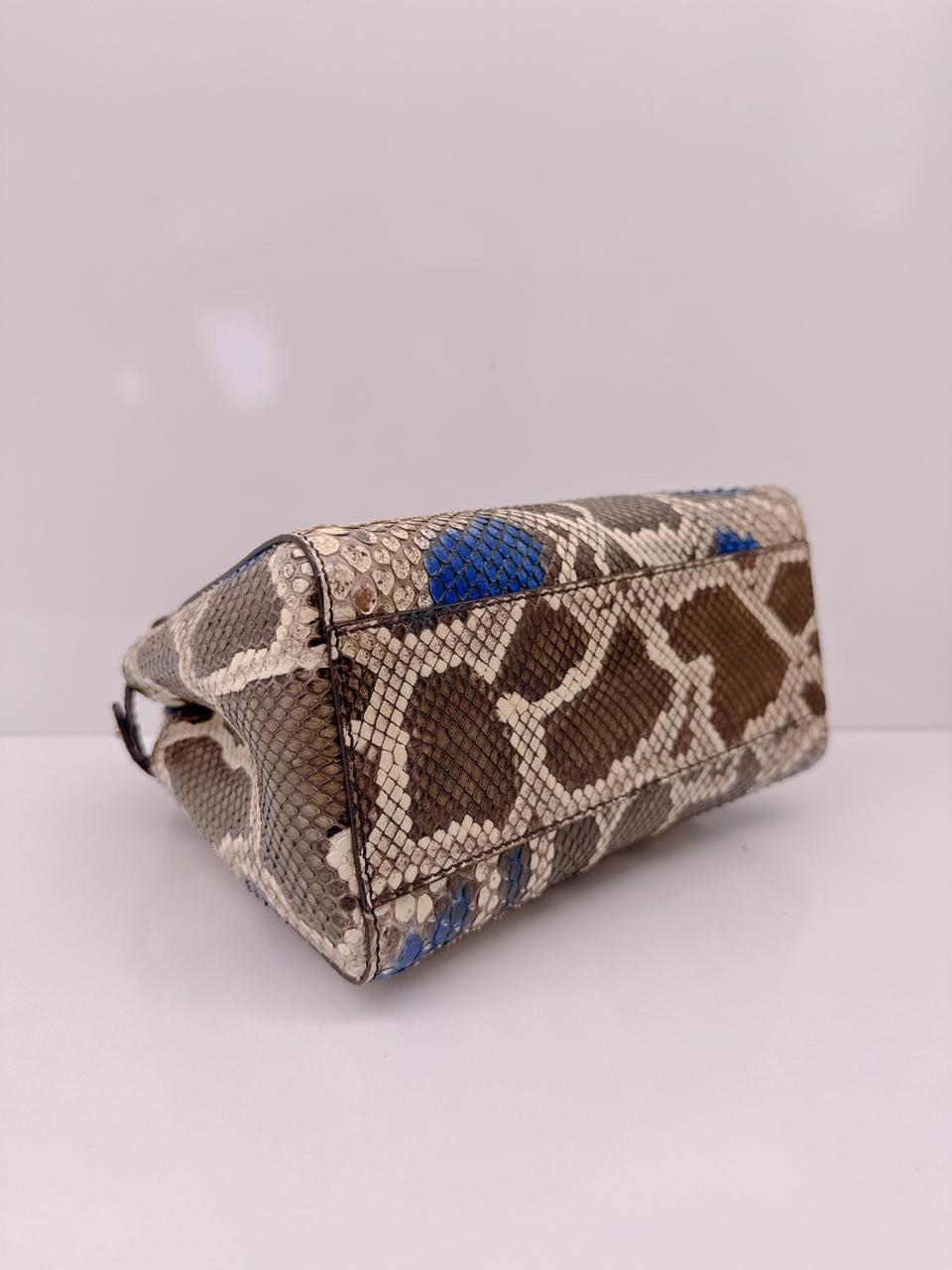 FENDI BLUE BEIGE PYTHON MINI PEEKABOO BAG